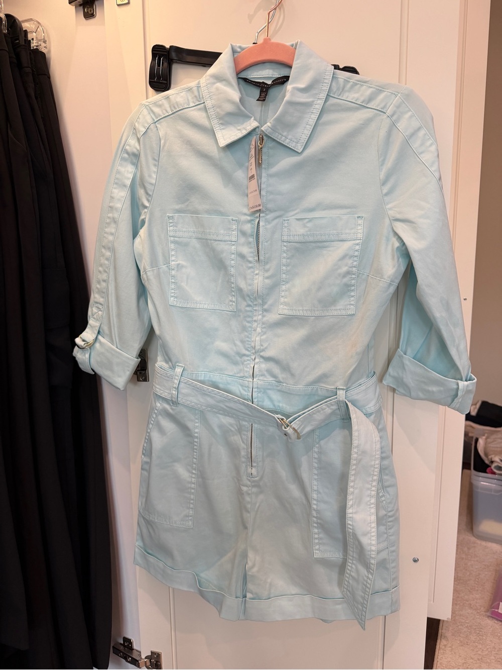 NWT WHBM Light Blue Women's Utility Romper with Belt